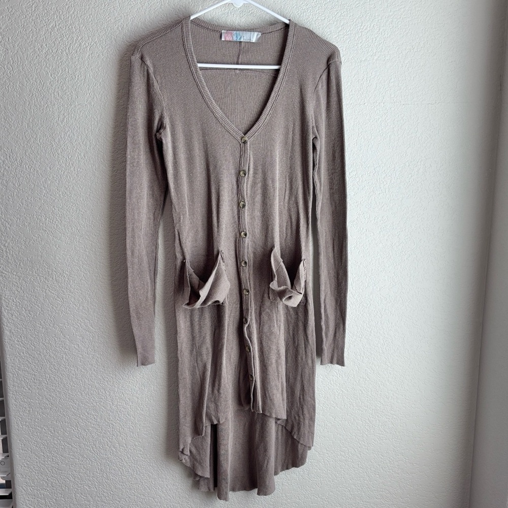 Free People Beach Bonita Ribbed Up Long Sleeve Mini Dress Small